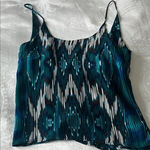 Olivaceous Teal and Blue Pleated Spaghetti-Strap Cami